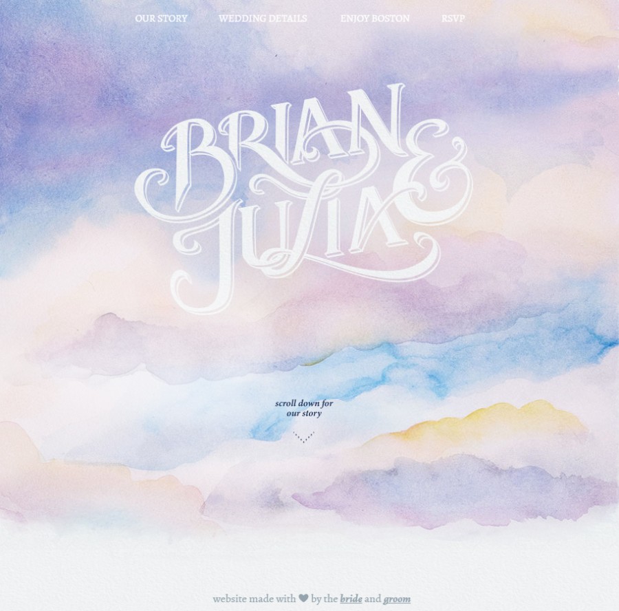 Brian and Julia’s watercolour story on their custom wedding website. Image: brianlovesjulia