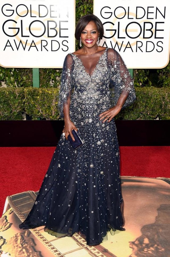 Viola Davis looking elegant in a three-quarter sleeve Marchesa gown. This would be a beautiful look for a mother of the bride! Image: Jason Merritt/Getty Images via Today Show