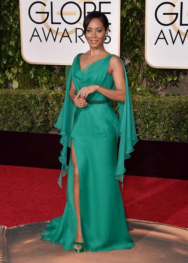 Jada Pinkett-Smith’s Versace gown is a beautiful colour and style for bridesmaids. Image: Jordan Strauss/Invision/AP via Today Show